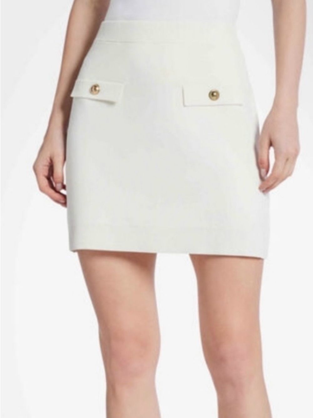 Michael Kors Ivory Mini Skirt NWT Gold Button Detail Size L
